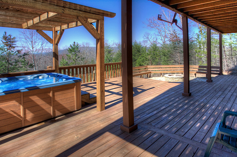 Extensive decks at Bear Mountain cabin with awesome views.