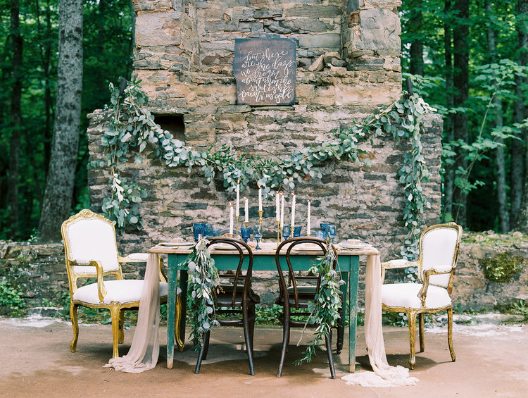 The Ruins at Kellum Valley Farm decorated for a wedding reception.